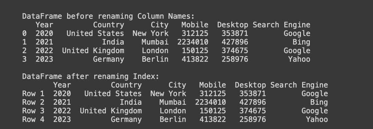 Renaming Index names of DataFrame Python Pandas